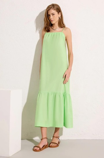 Vestido Babado Barra Verde Wasabi