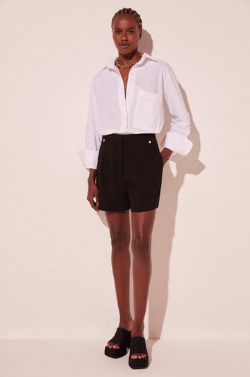 Short Cintura Alta Petalas Preto