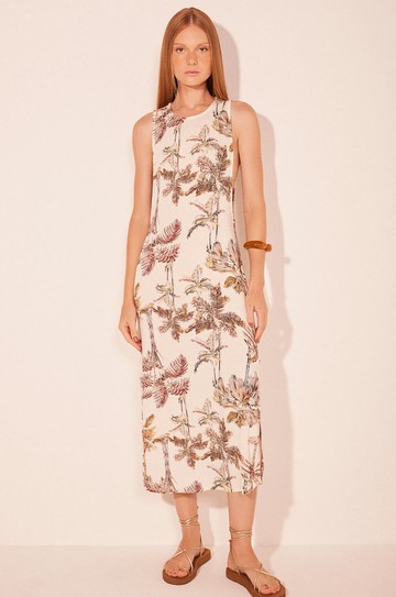 Vestido Midi Palmeiras Pastel