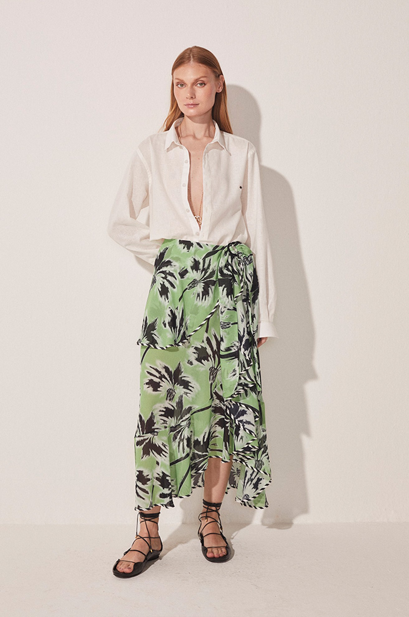 Saia Midi Babado Coqueiral Ikat