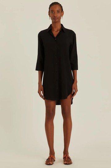 Chemisier Básico Fraldado Preto