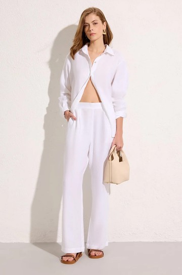 Calça Reta Linho Branco