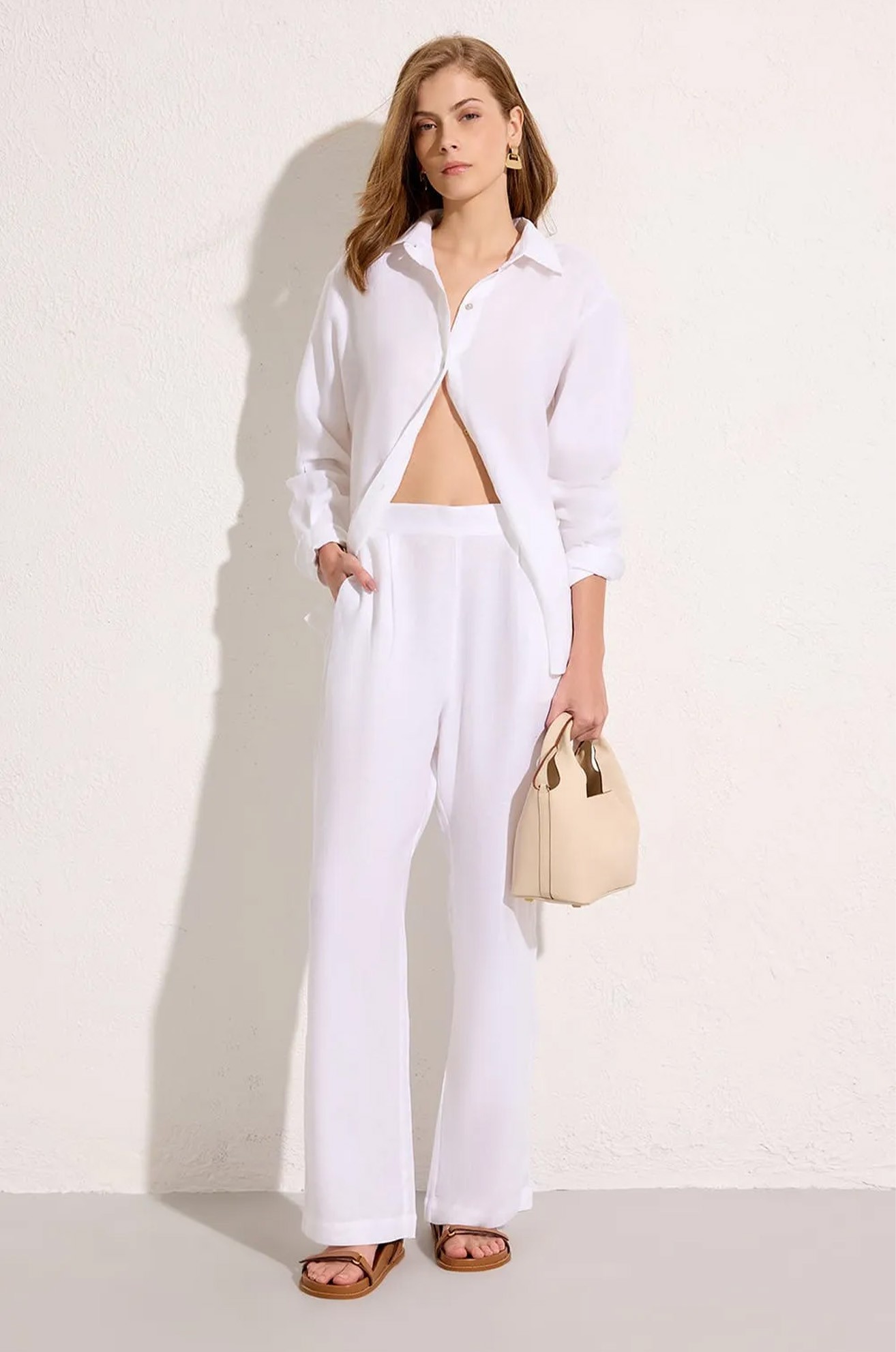 Calça Reta Linho Branco