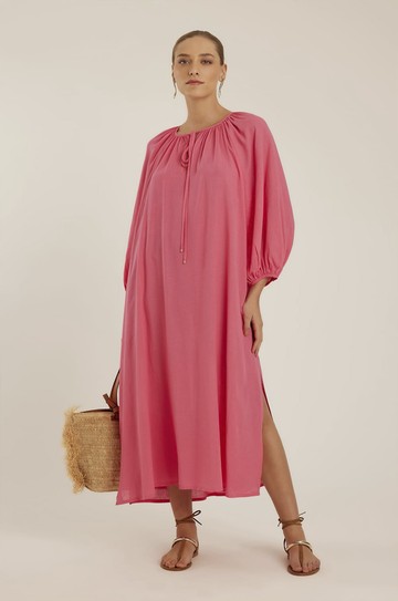 Vestido Decote Franzido Geranio