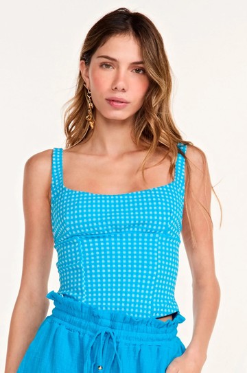Top Corselet Vera Xadrez Turquesa