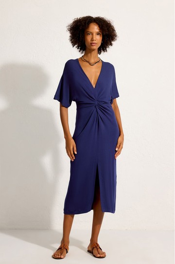 Saida Torção Malha Tricot Marinho Azulejos