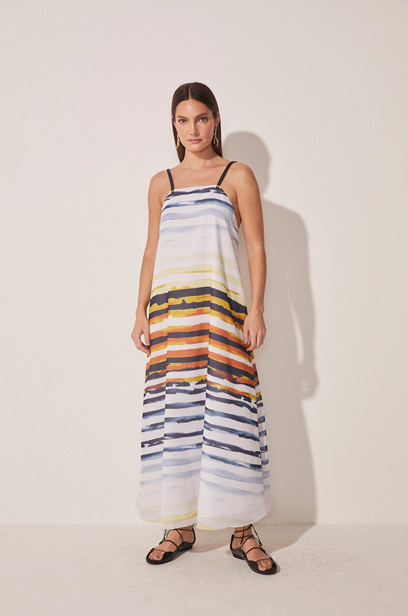 Vestido Longo Listrado Peixes