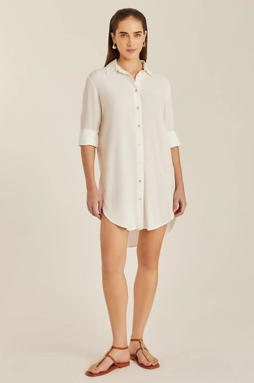 Chemisier Básico Fraldado Off White