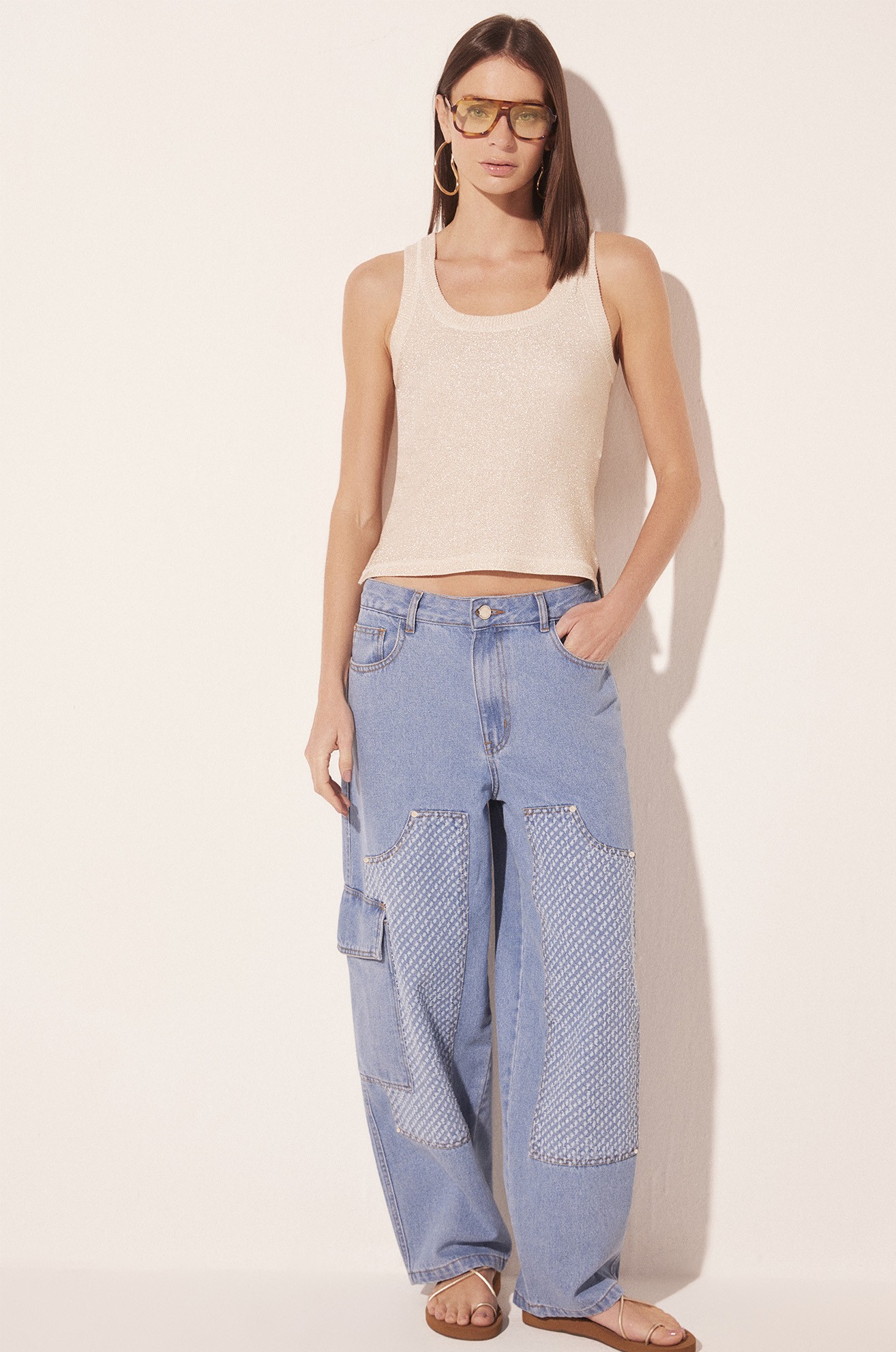 Blusa Alça Cordas Lurex Off White