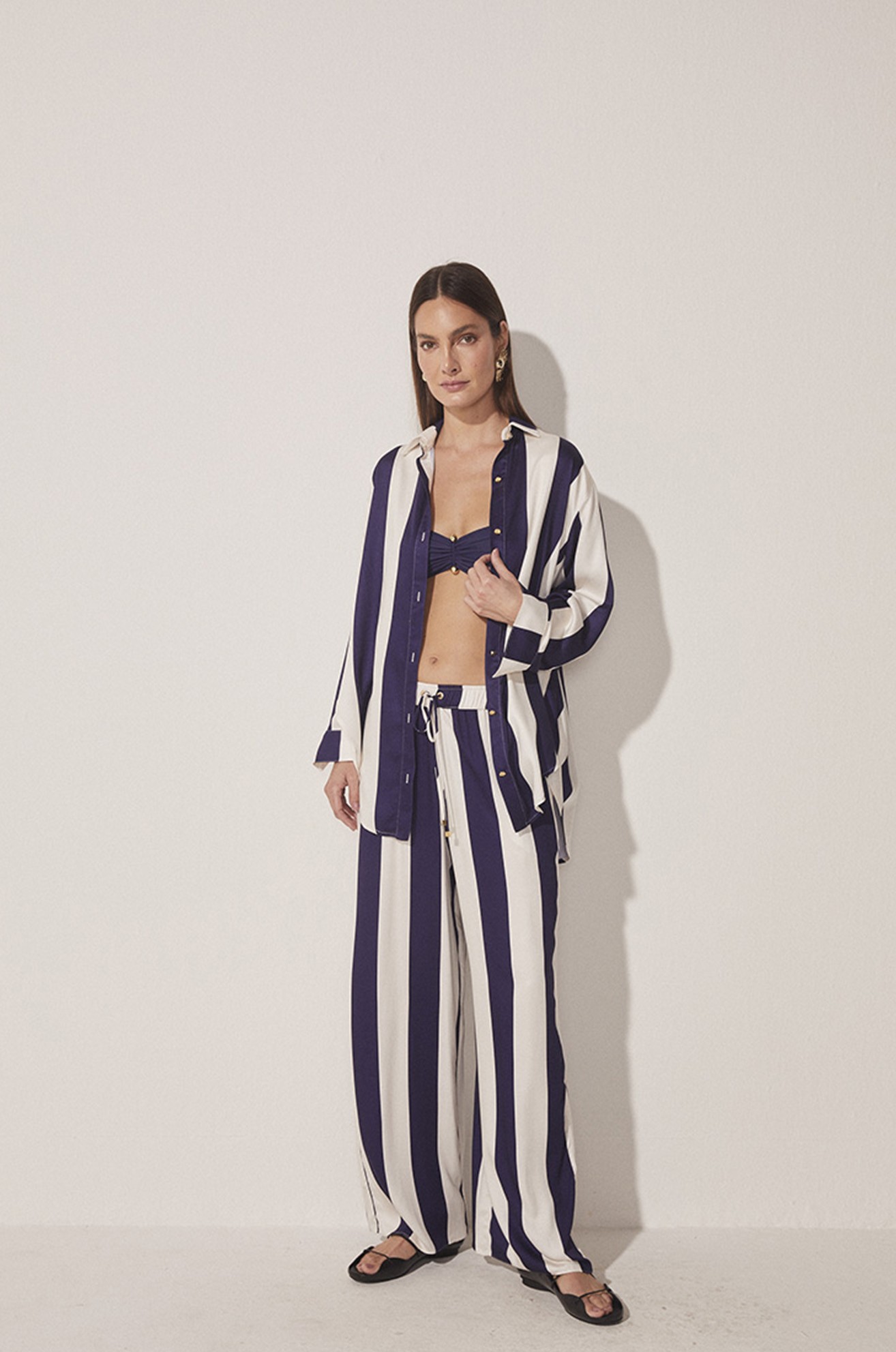 Calça Pantalona Listras Náuticas