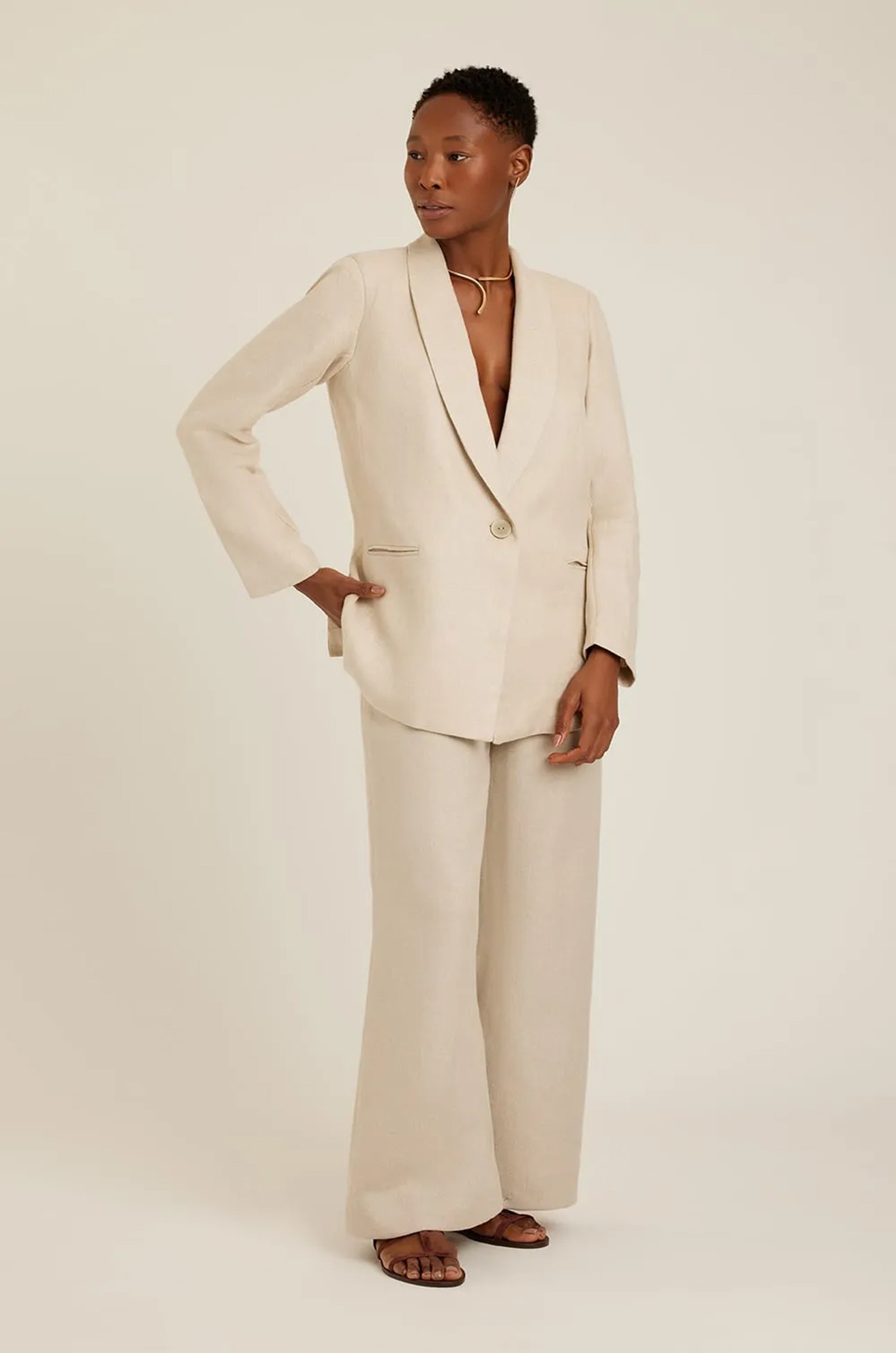 Calça Pantalona Pregas Natural