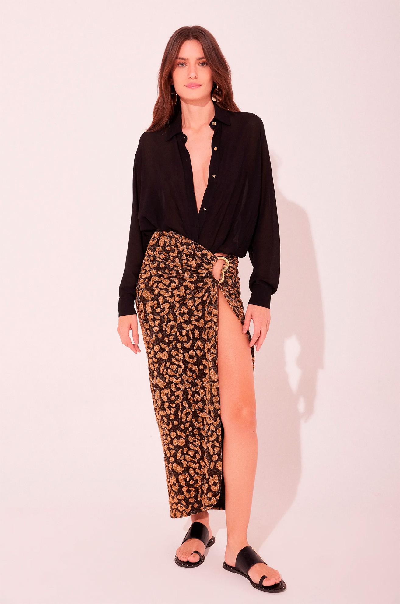 Saia Midi Onça Lurex