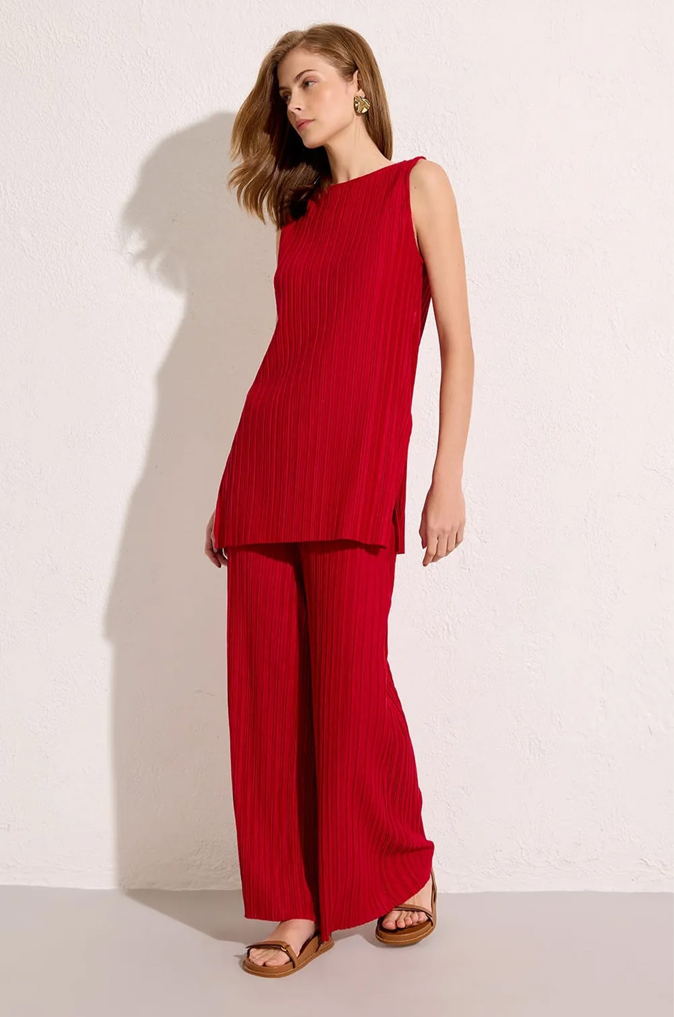 Calça Plissada Vermelho Petala